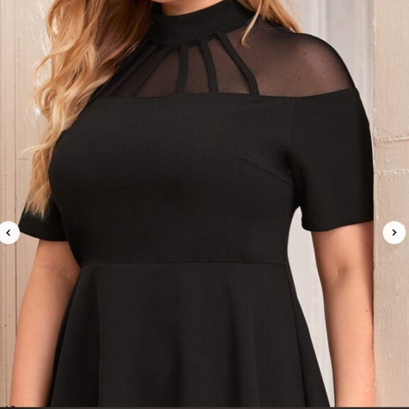 Keyhole Back Sheer Mesh Yoke Asymmetrical Peplum Top - Picture 2 of 3